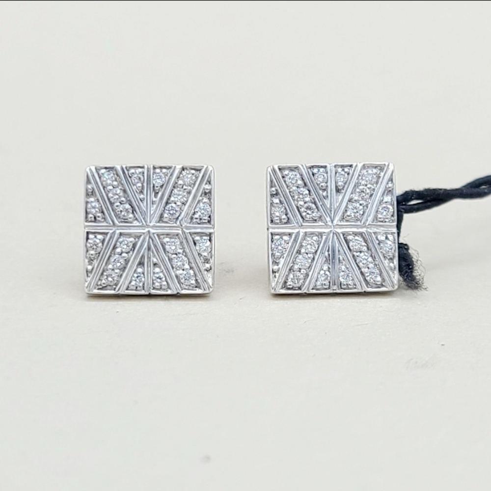 John Hardy Modern Chain Square Stud Earrings With Pave Diamonds